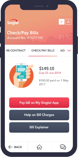 Singtel cheque/ pay bills page