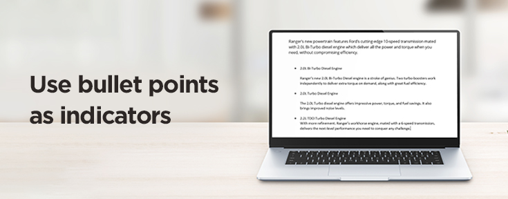 use bullet points as indicators when you write product descriptions