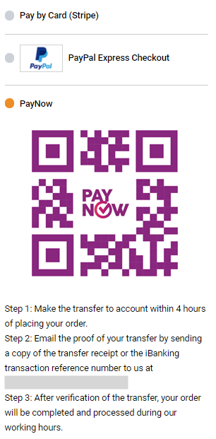 eCommerce website’s checkout page with instructions on manually completing payment.