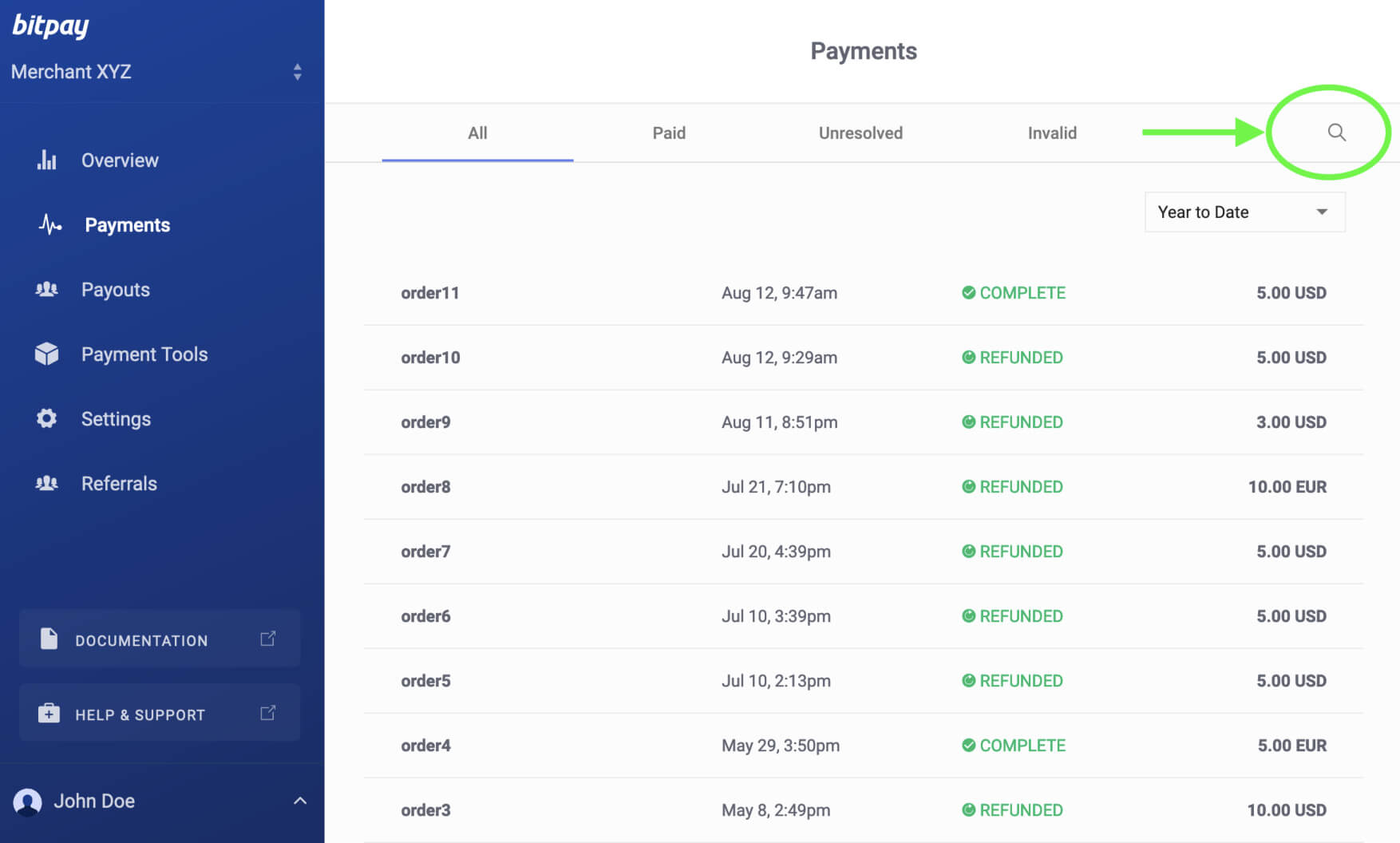 BitPay Payment Dashboard