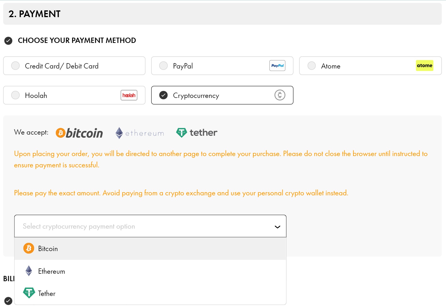 Choose payment method - TripleA