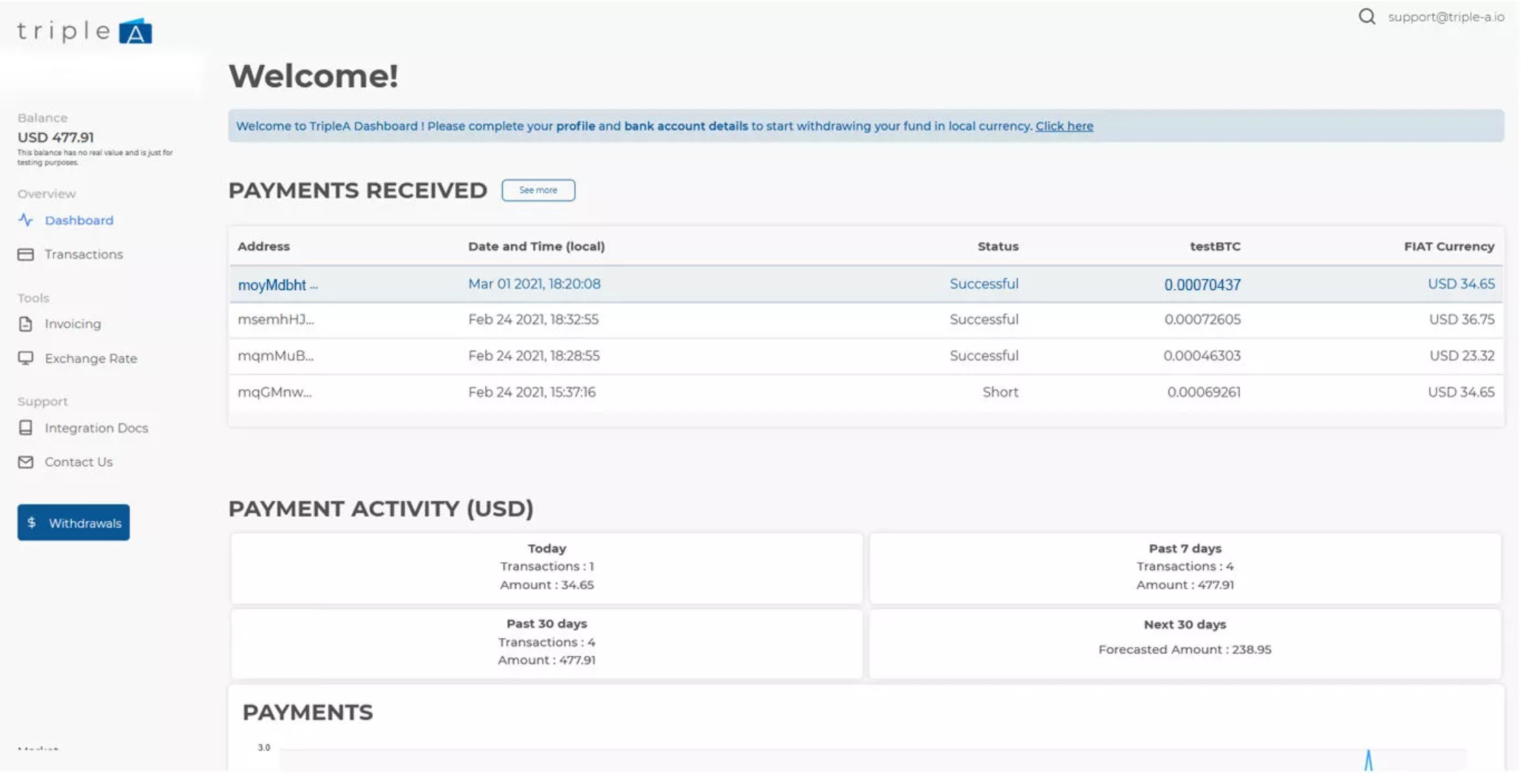 TripleA Payment Dashboard