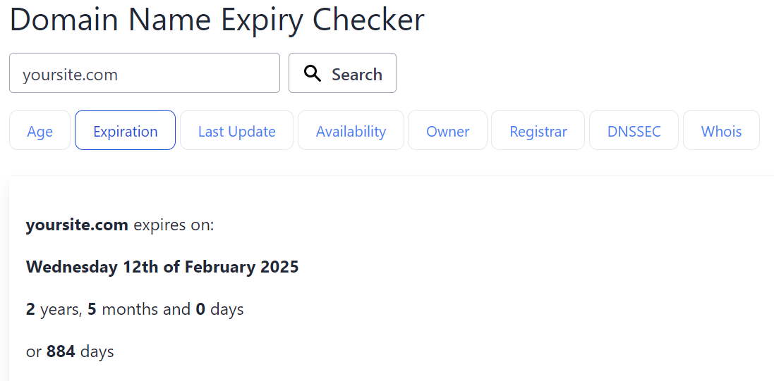 Domain name expiry checker