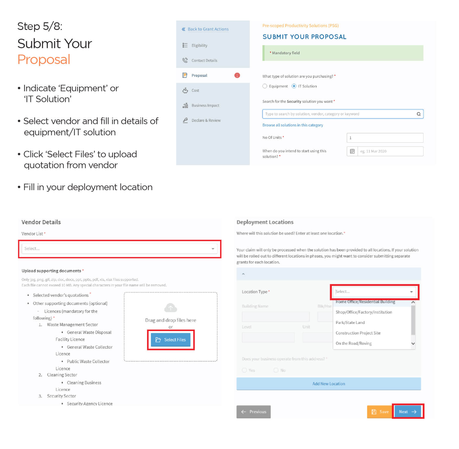 Click on "Equipment" or "IT Solution”