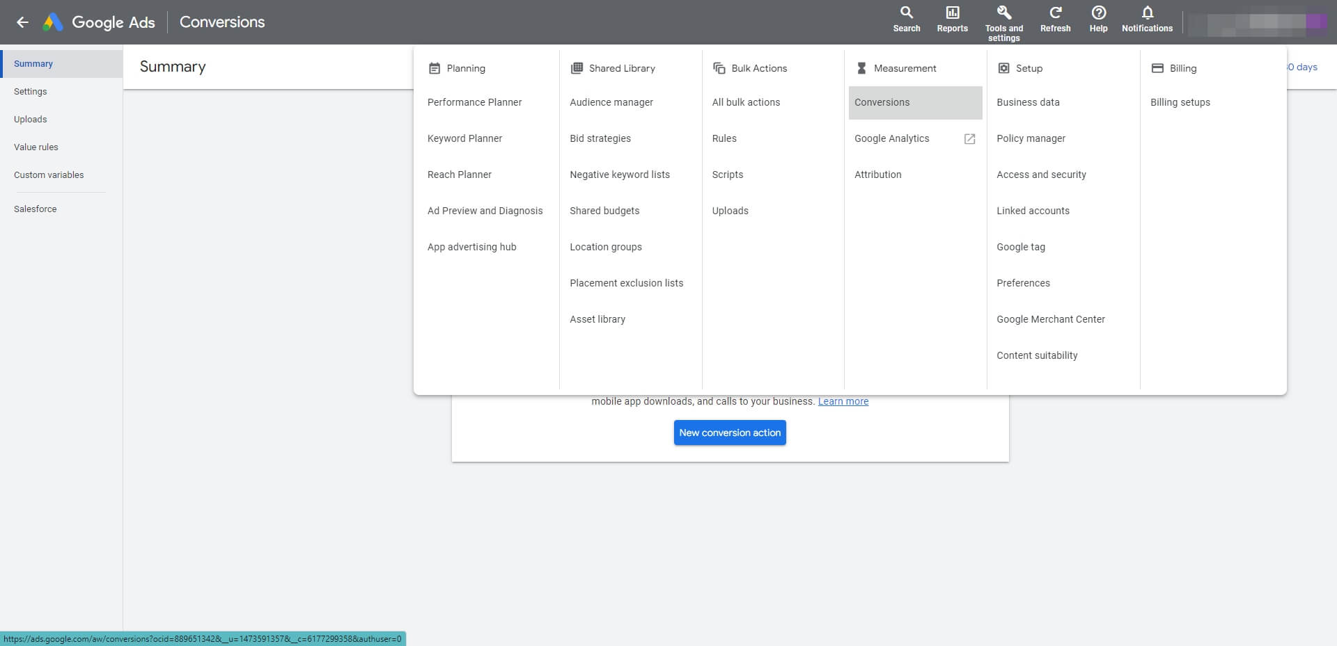 Step to create conversion in Google Ads