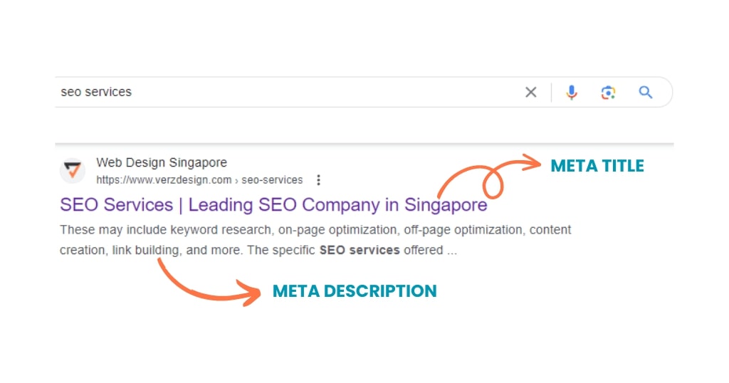 Verz Design SEO Services page’s meta title and description on Google SERP