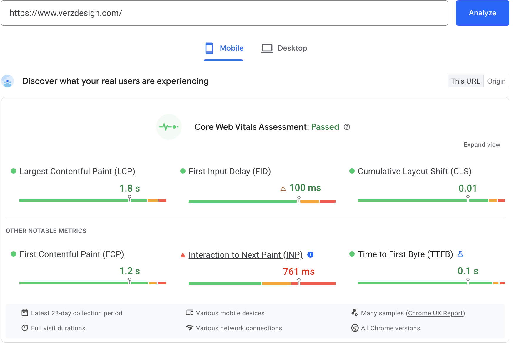 Passed Core Web Vitals - Verz Design