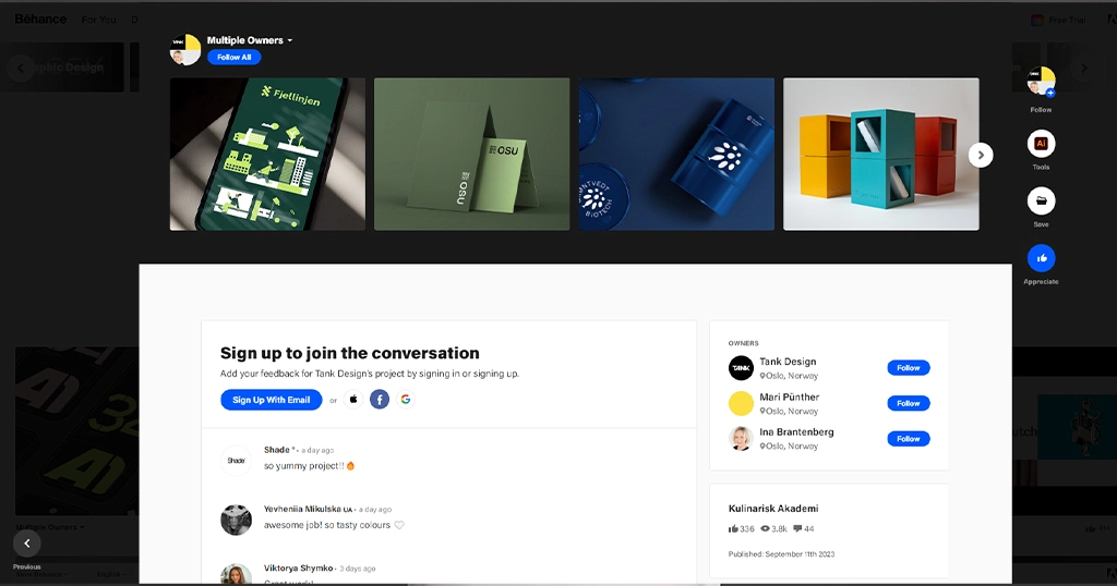 Call to collaborate in Behance