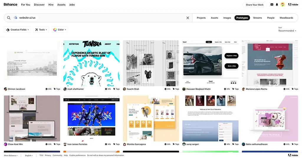 User showcases in Behance