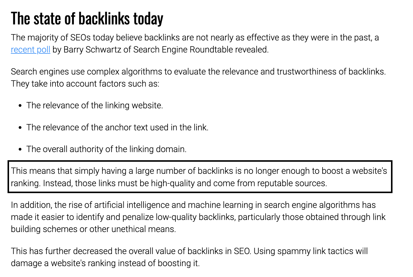 Search Engine Land State of Backlinks Article
