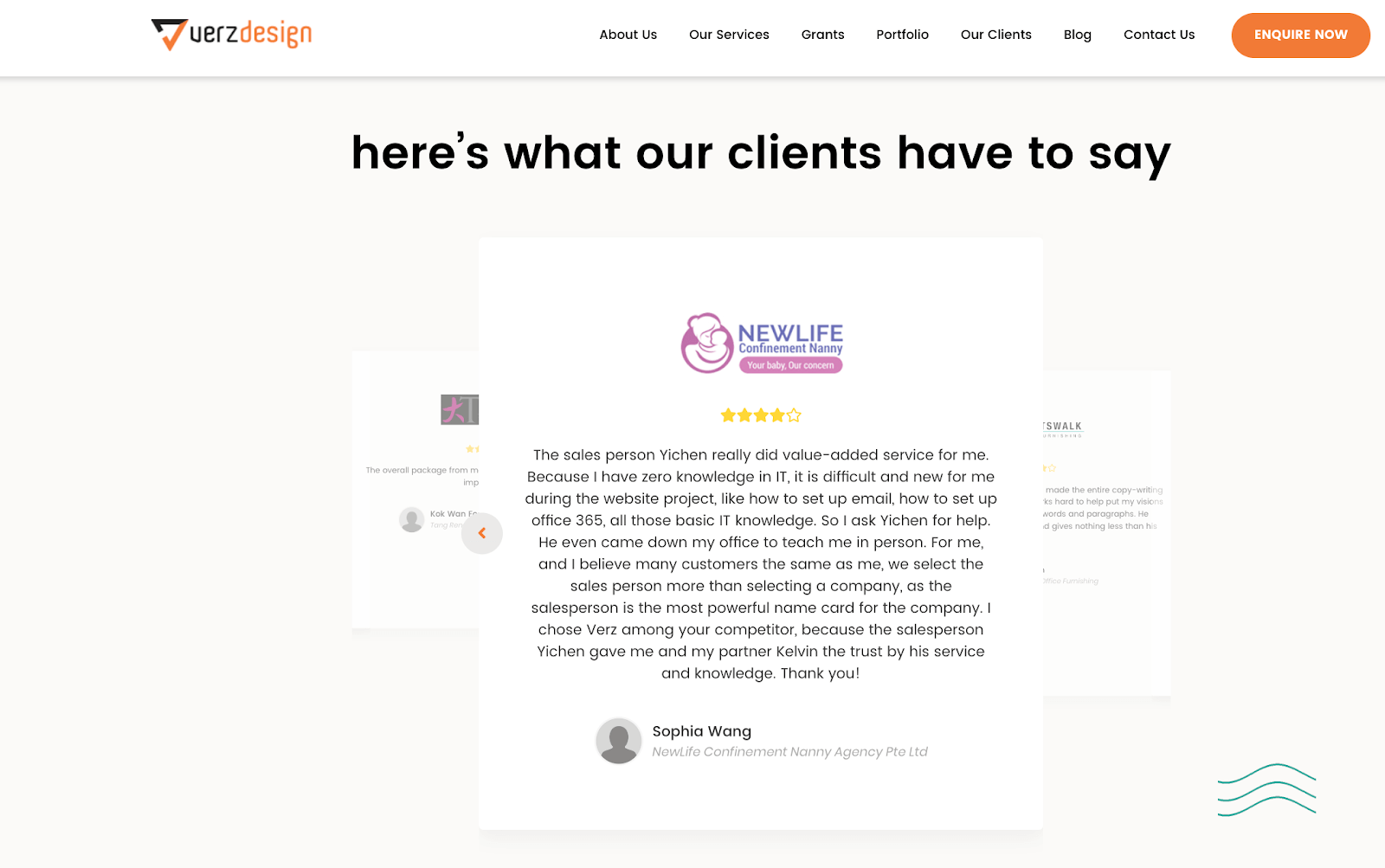 Verz Design's Testimonial Onpage