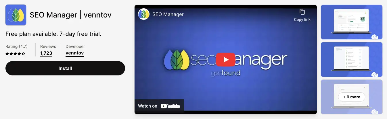 SEO Manager venntov shopify application