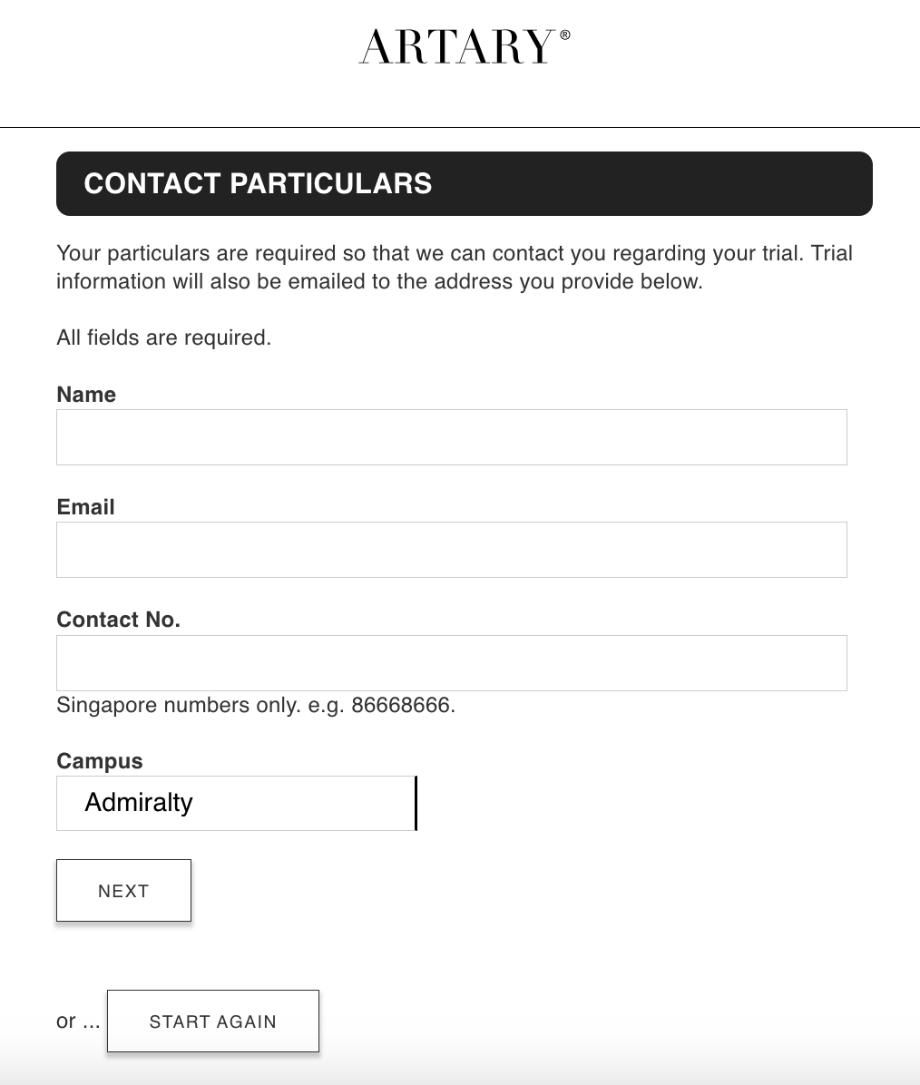 Artary contact form for particulars