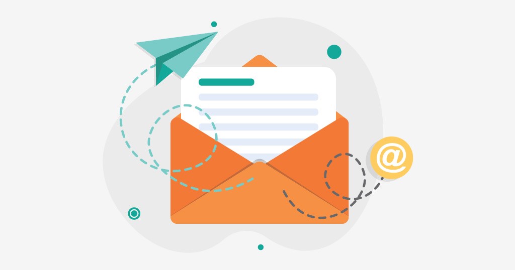 Opened mail with paper plane and @ symbol