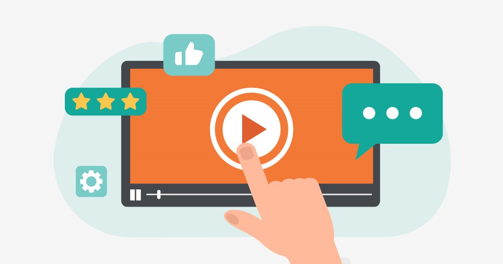 Finger pressing button to play a video