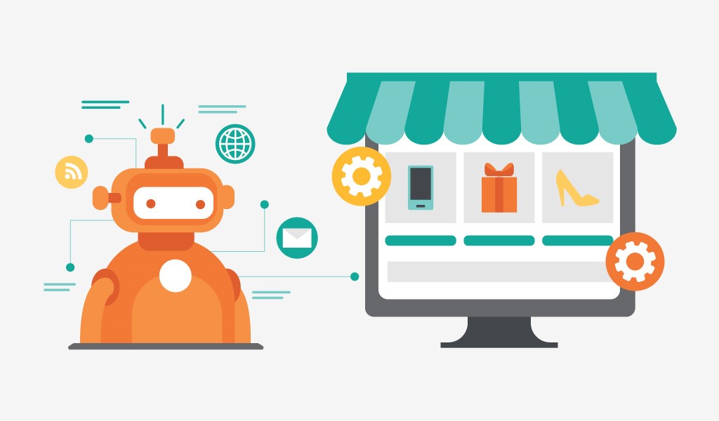 AI bot and ecommerce page graphics