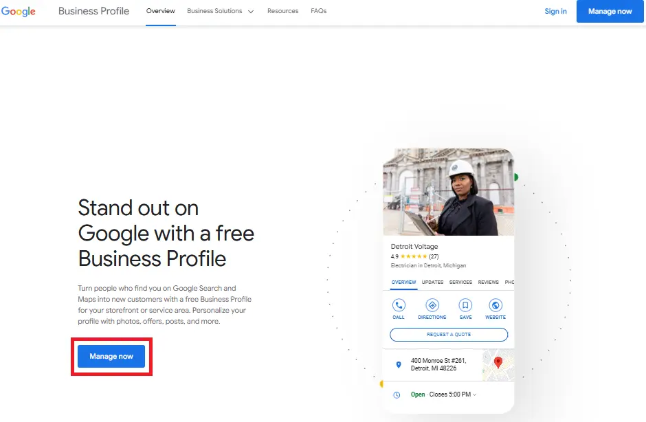 Google Business Profile Login Page