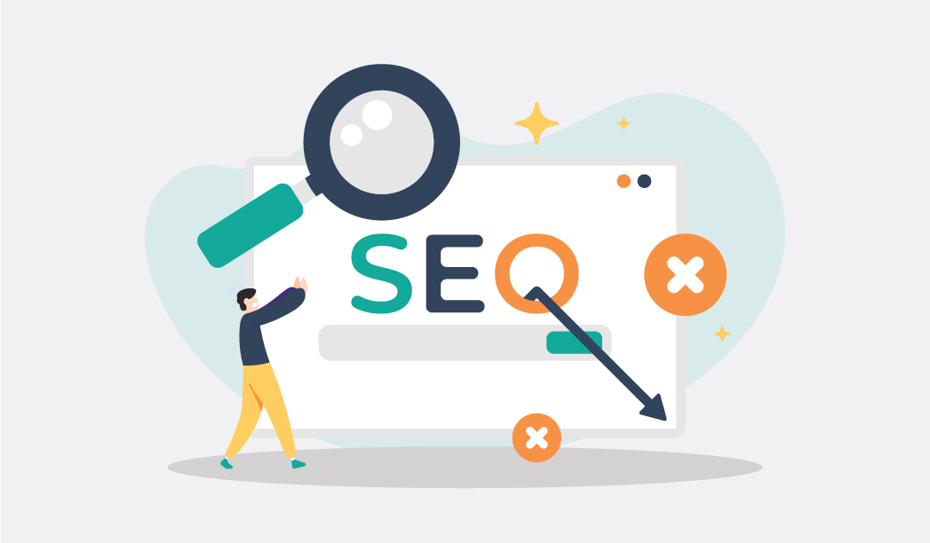 Graphic of SEO magnifying glass over search engine results, representing the impact of SEO myths on website rankings